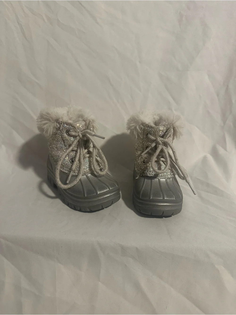 London Fog Girls Silver Glitter Faux-Fur Winter Boots